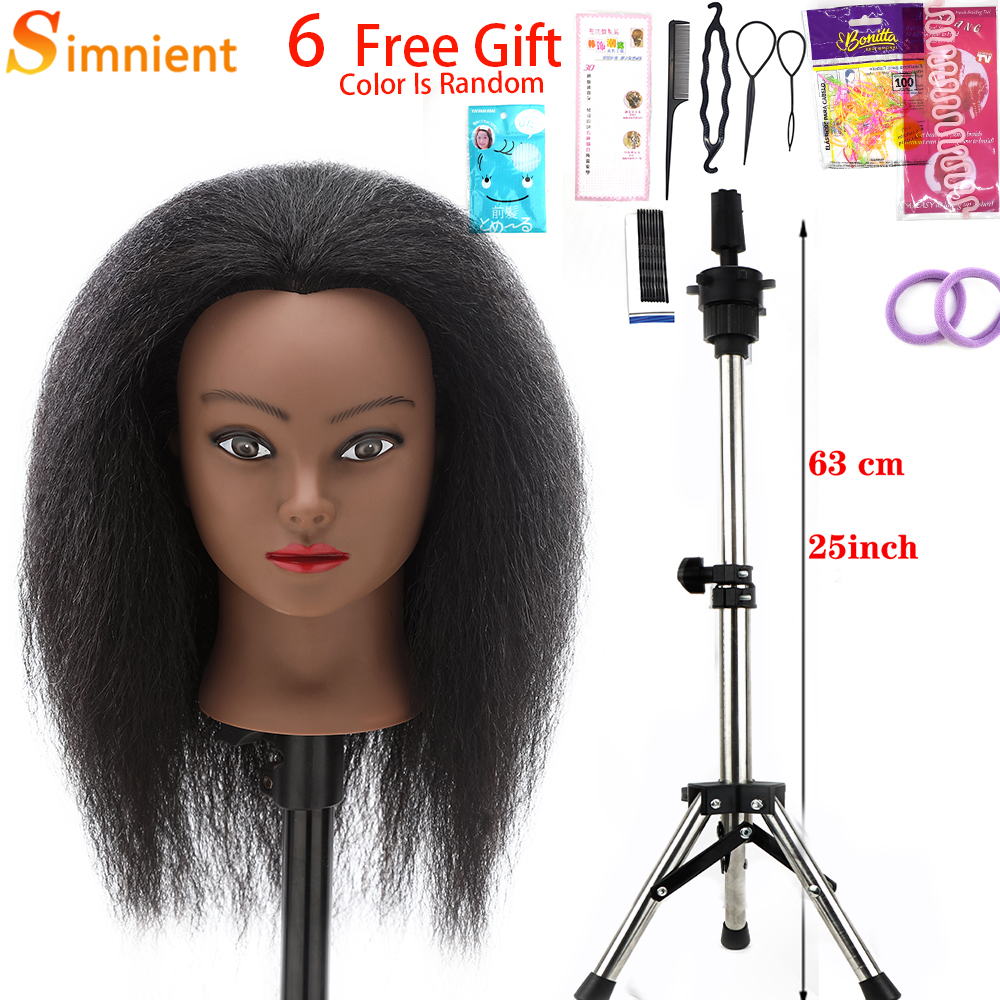 Afro Mannequin Heads With 100% Human Hair With Adjustable Tripod Hairdressing Dolls Training Head For Practice Styling Braiding: Blue