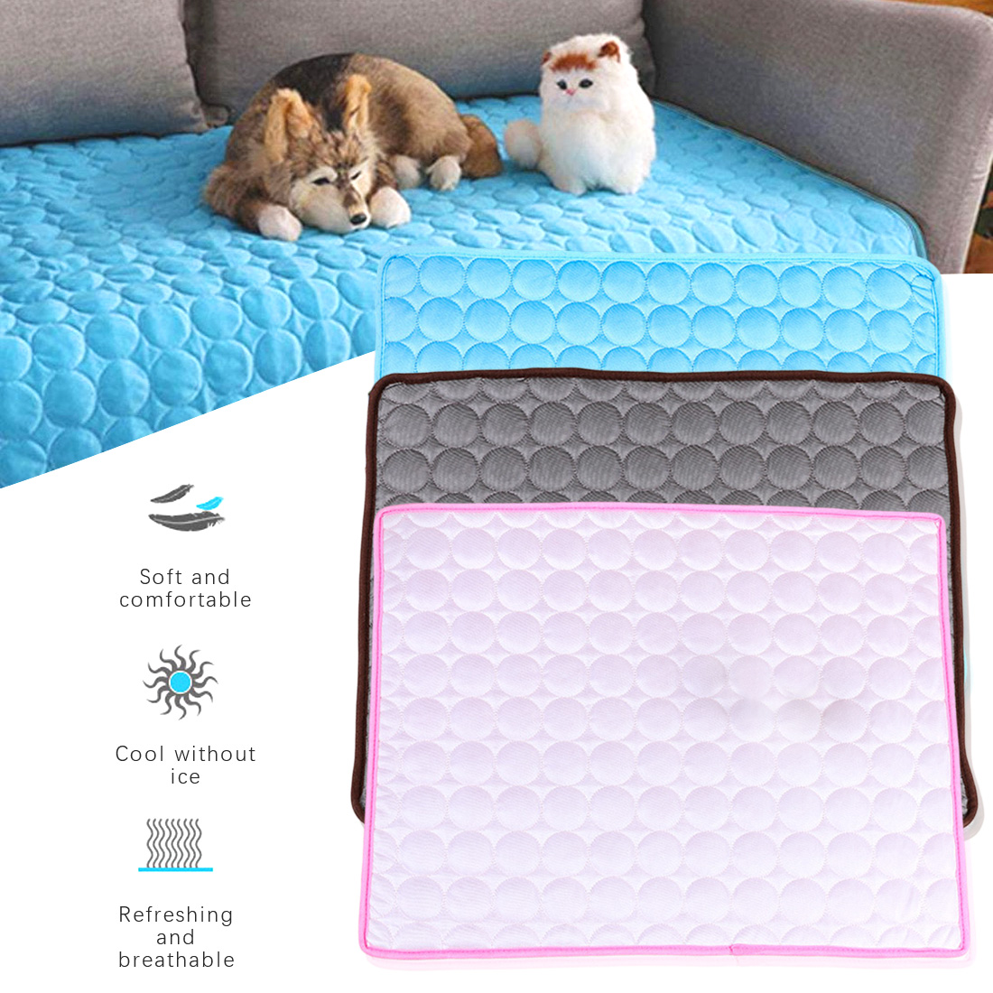 Summer Dog Mat Ice Pad 100*70CM Large Size Ice Silk Cool Pet Beds Sofa Dog Mat Cooling Cat Blanket Washable