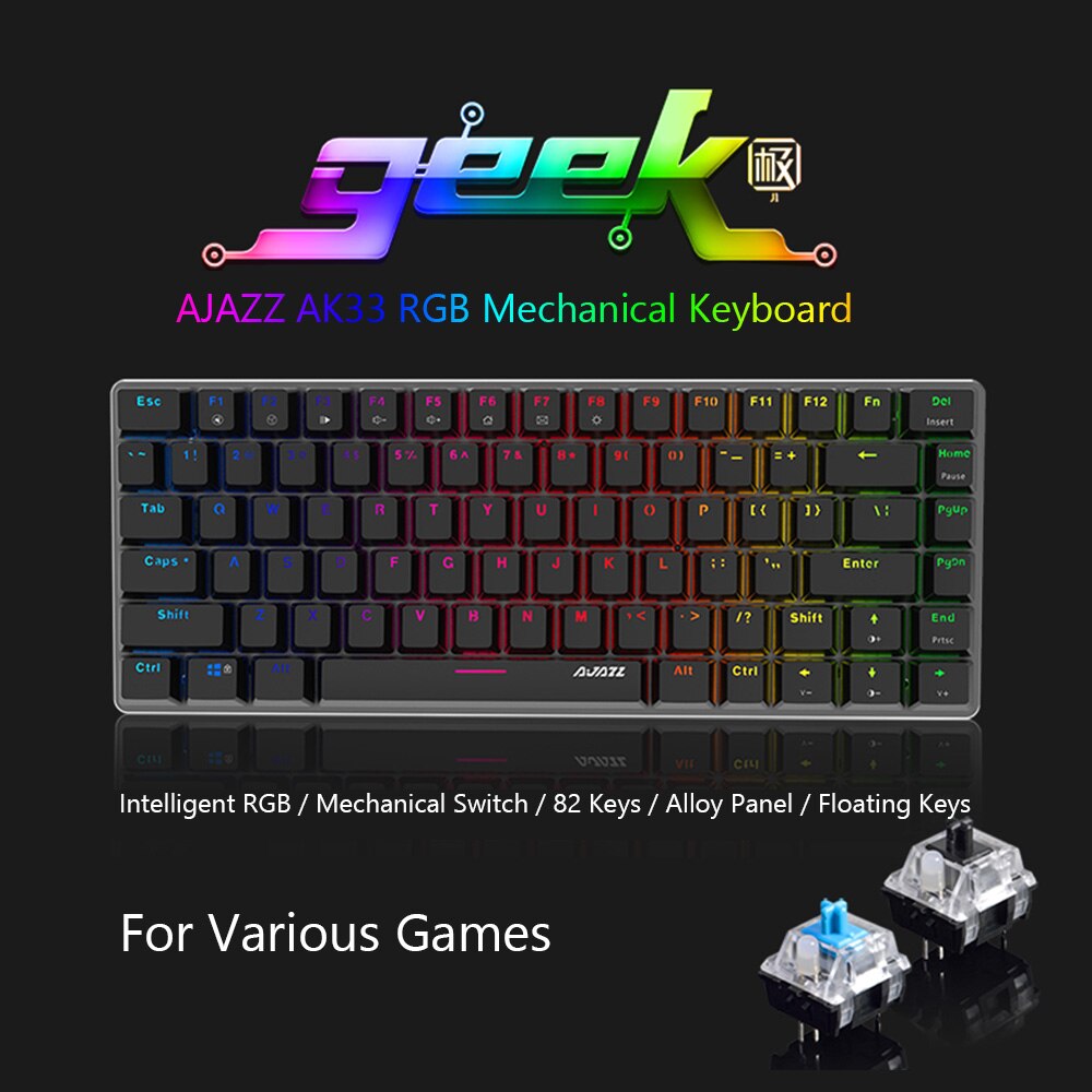 AJAZZ-clavier mécanique filaire AK33, LED touches USB filaires, Anti-ghost, pour clavier Gaming e-sport coloré, avec Action linéaire, pour PC de bureau