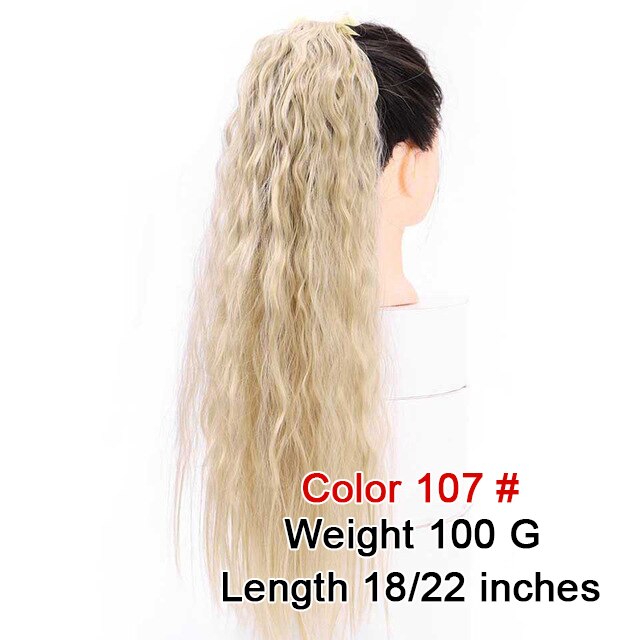 AOOSOO Corn wave long ponytail synthetic wig bag high temperature resistant silk hair extension brown ponytail blond wig: 107 / 22inches