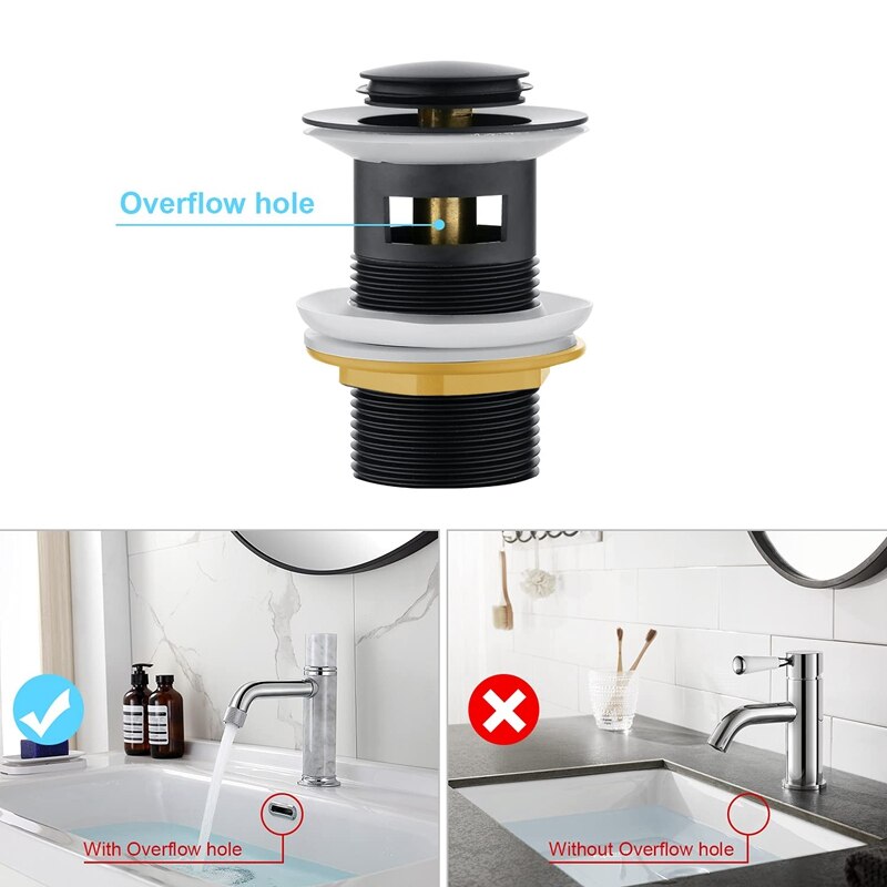 Basin Sink Waste PopUp, Click Clack Sprung Plug with Overflow for Bathroom Sink, Sprung Basin Waste Slotted