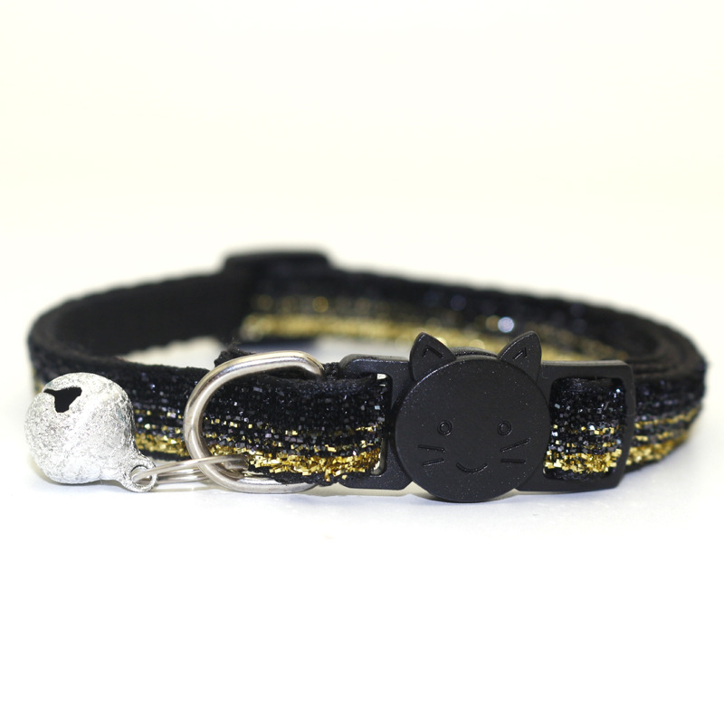 Collar de seguridad para gatos, campana de liberación rápida ajustable con purpurina bonita, 1 unidad: Negro