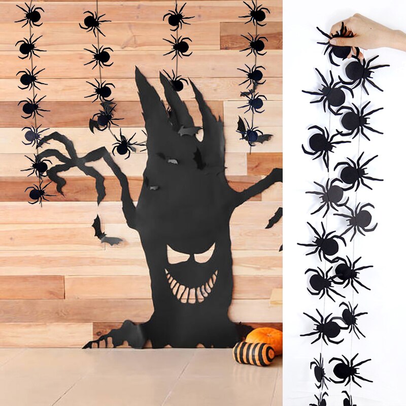 Halloween Paper String Banner Orange Pumpkin Bat Spider Skull Paper Garland Halloween Party Home DIY Hanging Bunting Decorations