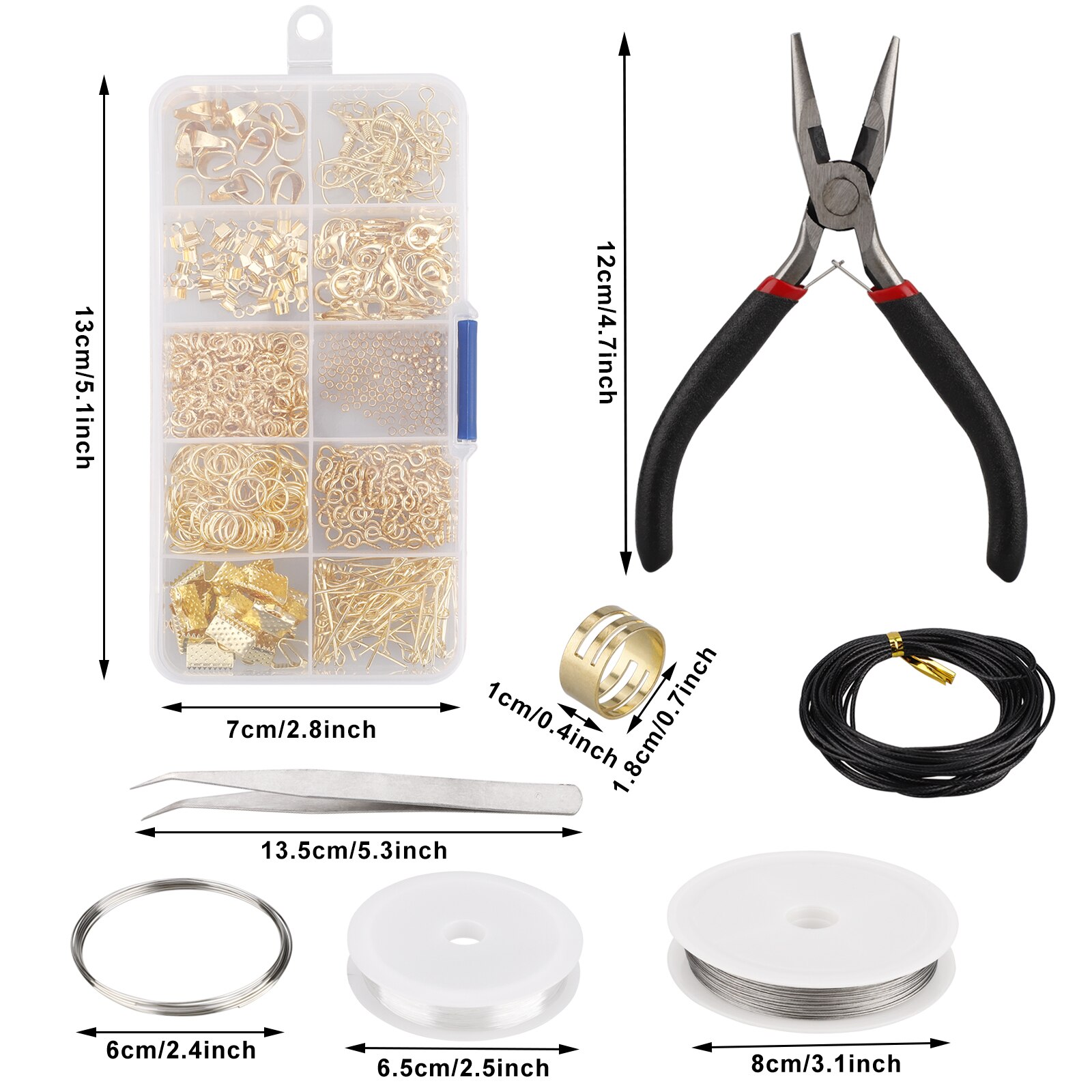 Jewelry Making Supplies Kit Craft Findings Metal Earring Starter DIY Repair With Pliers Silver Beads Wire Tools