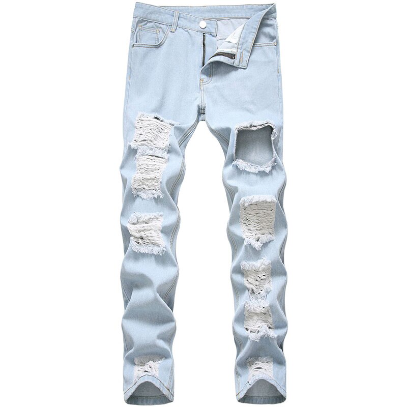 Mode Man Gescheurde Jeans Gebroken Gat Broek Gescheurd Mannen Rechte Denim Broek Vintage Gewassen Broek Streetwear