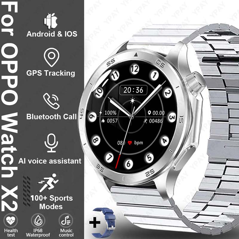 2025 New For Original OPPO Watch X2 Men GPS Smart Watch 1.53inch AMOLED IP68 Waterproof Bluetooth Call 100+ Sports Modes Watch: YELLOW