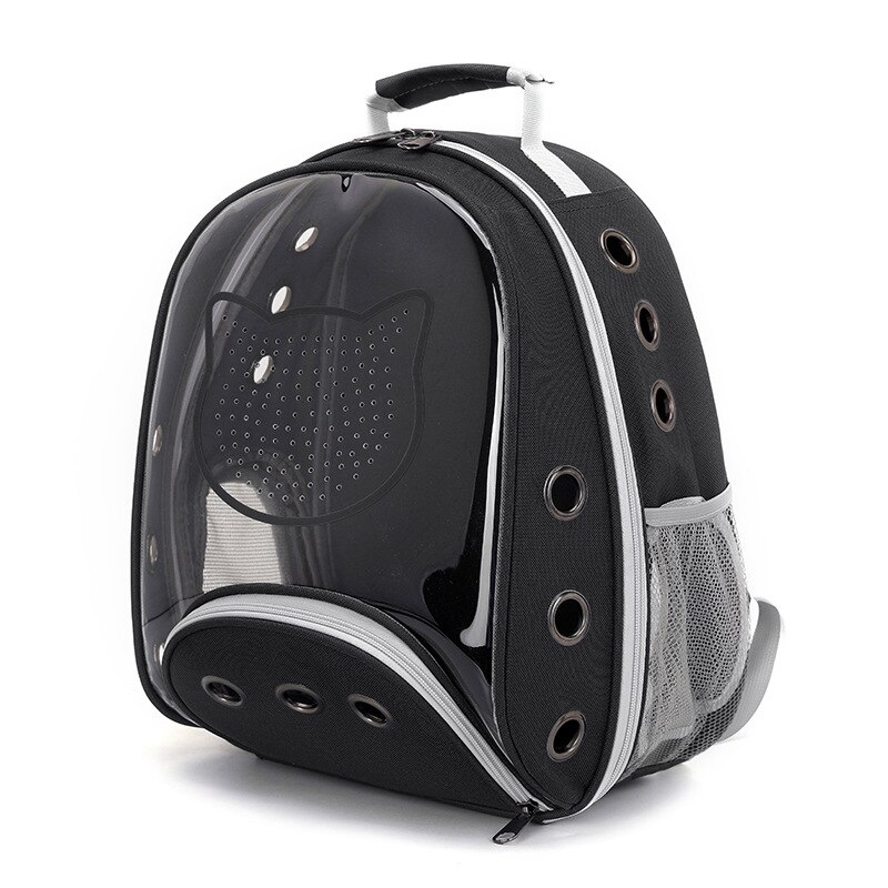 Mochila con ventana para transportar mascotas, bolsa de viaje portátil y transpirable para exteriores, cápsula espacial transparente para gatos y perros: Negro