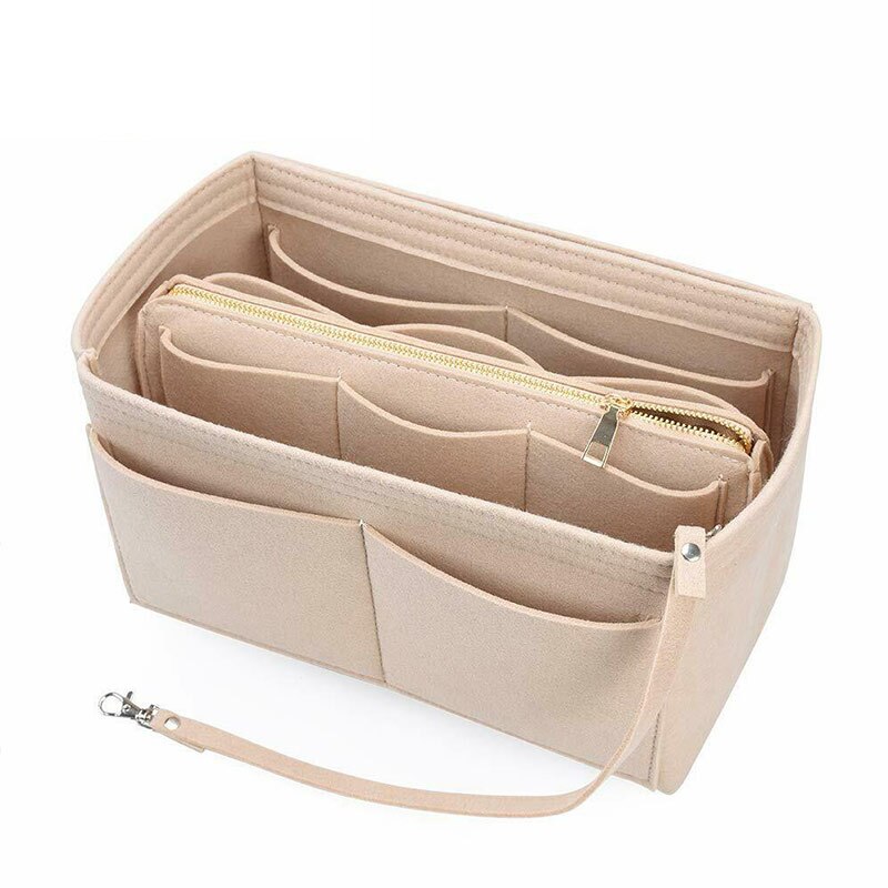 Bolso de fieltro para cosméticos, organizador portátil, apto para bolso de mano, varias bolsas, DO99: Beige / L