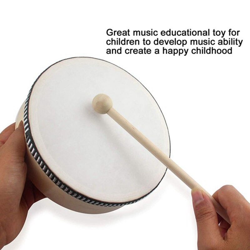 8 Inch Tambourine Percussion Instrument for Portable Wooden Tambourine Drum with Drumstick Percussion Musical Toy
