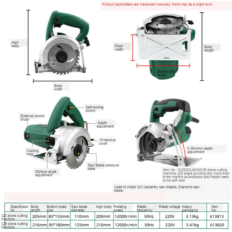 4 pouces scie circulaire électrique Portable électrique cannelure marbre Machine 1400W enfichable haute puissance bois marbre Cutter
