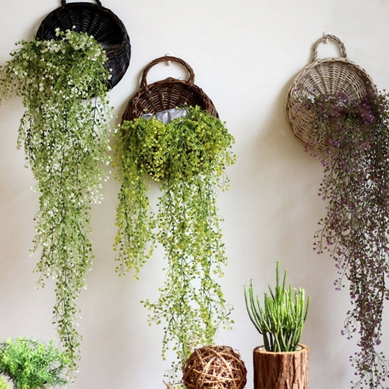 Cesta de vime natural para decoração, cesto de flores feita de tecido trançado para parede, vaso, pote, decoração