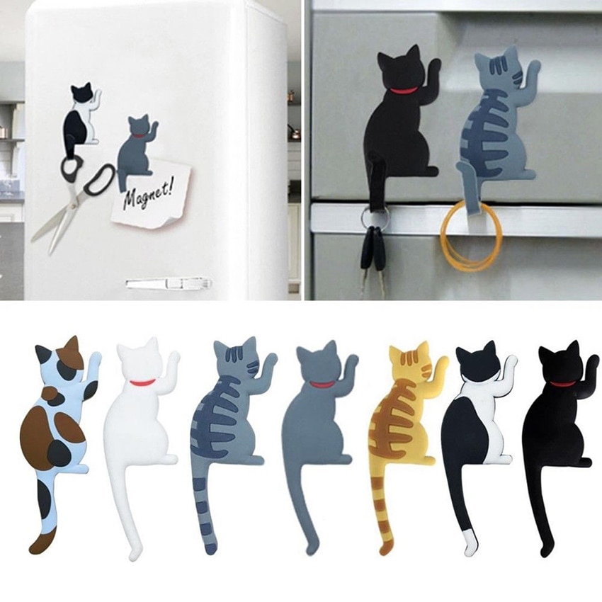 Magnetic Cartoon Cat Refrigerator Sticker Fridge Magnet Hanging Hook Tail Fridge Magnet Hook Door Home Decorations Souvenir