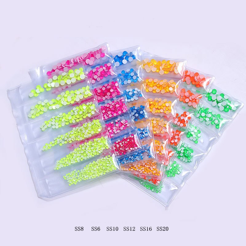 Diamantes de imitación fluorescentes para decoración de uñas, gemas de neón de tamaño mixto, arte de uñas, diamantes 3D, decoraciones DIY, 6 rejillas