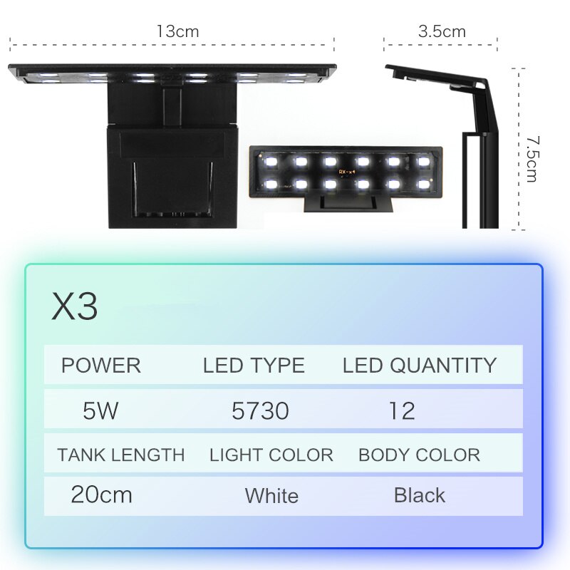 Super Slim Led Aquarium Licht Verlichting Planten Groeien Licht 5W/10W/15W Aquatic Plant Verlichting waterdicht Clip-On Lamp Voor Fish Tank: X3 White Light