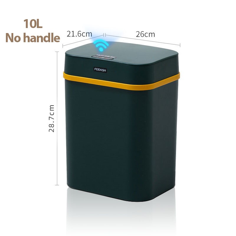 Smart Sensor Garbage Bin Automatic Induction Kicking Trash Can Kitchen Bathroom Trash Bin Toilet Waterproof Bin with Lid 10/12L: Green 10L no handle