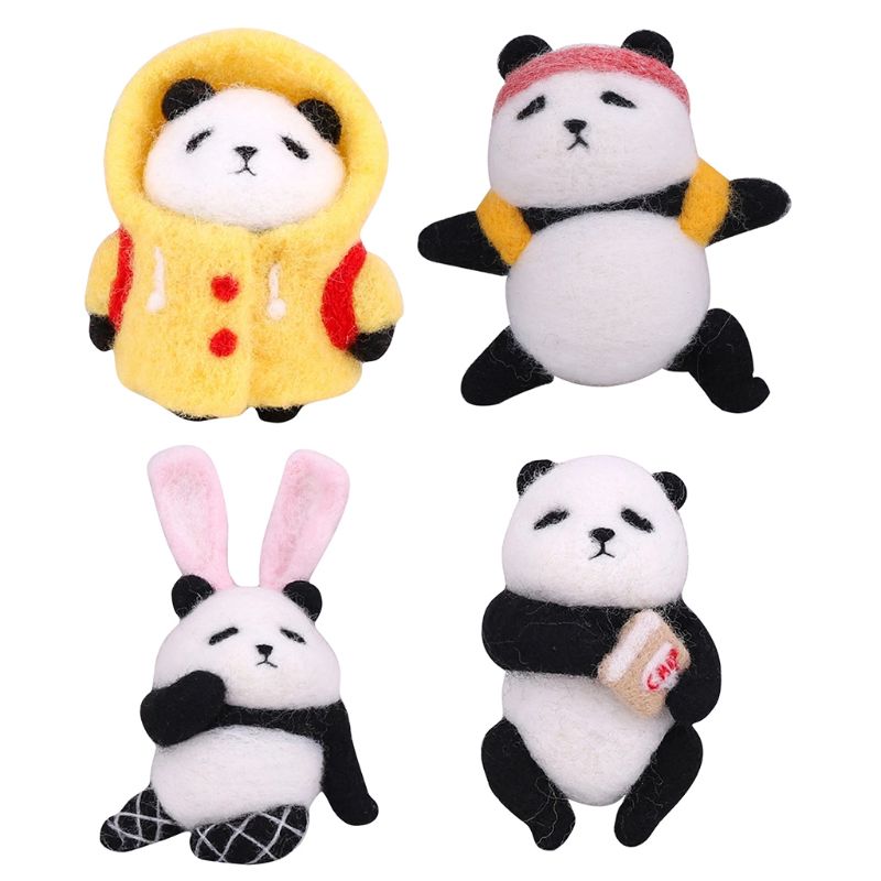 Cute Panda Wool Felt Craft DIY Unfinished Poked Set Handcraft Kit Needle Material Bag Pack Handmade