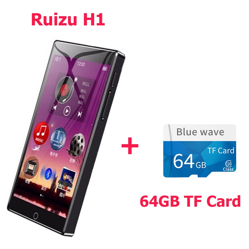 RUIZU H1 MP3 Player Bluetooth 8GB Music Player 4.0" Full Touch Screen Built-in Speaker Support FM Radio Recording Video E-book: Add 64G TF Card