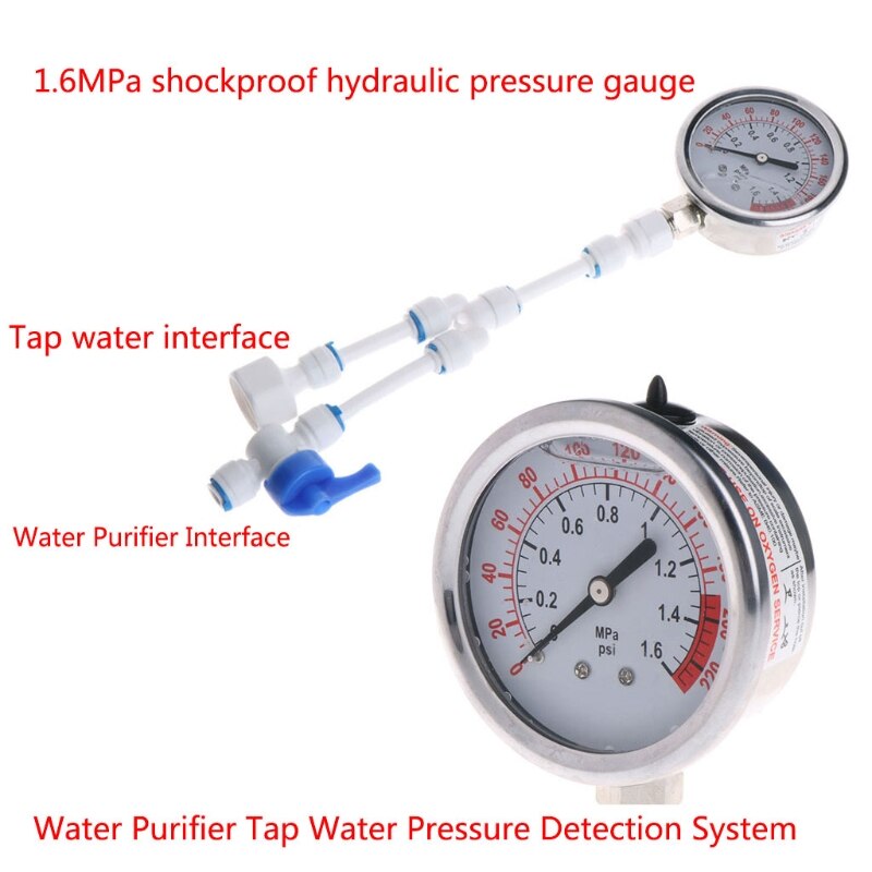 2in1 Water Purifier Tap Pipes Pressure Gauge Test Meter 0-1.6MPA Anti-vibration C7AC