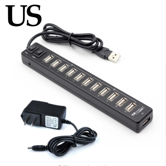 USB Hub 4/7/12 Port Expander Adapter USB 2.0 Hub Multi USB Splitter 2.0 Hab 3 Hub 2.0 Multiple USB USB-Hub Card Reader For PC: Black 12 US HUG