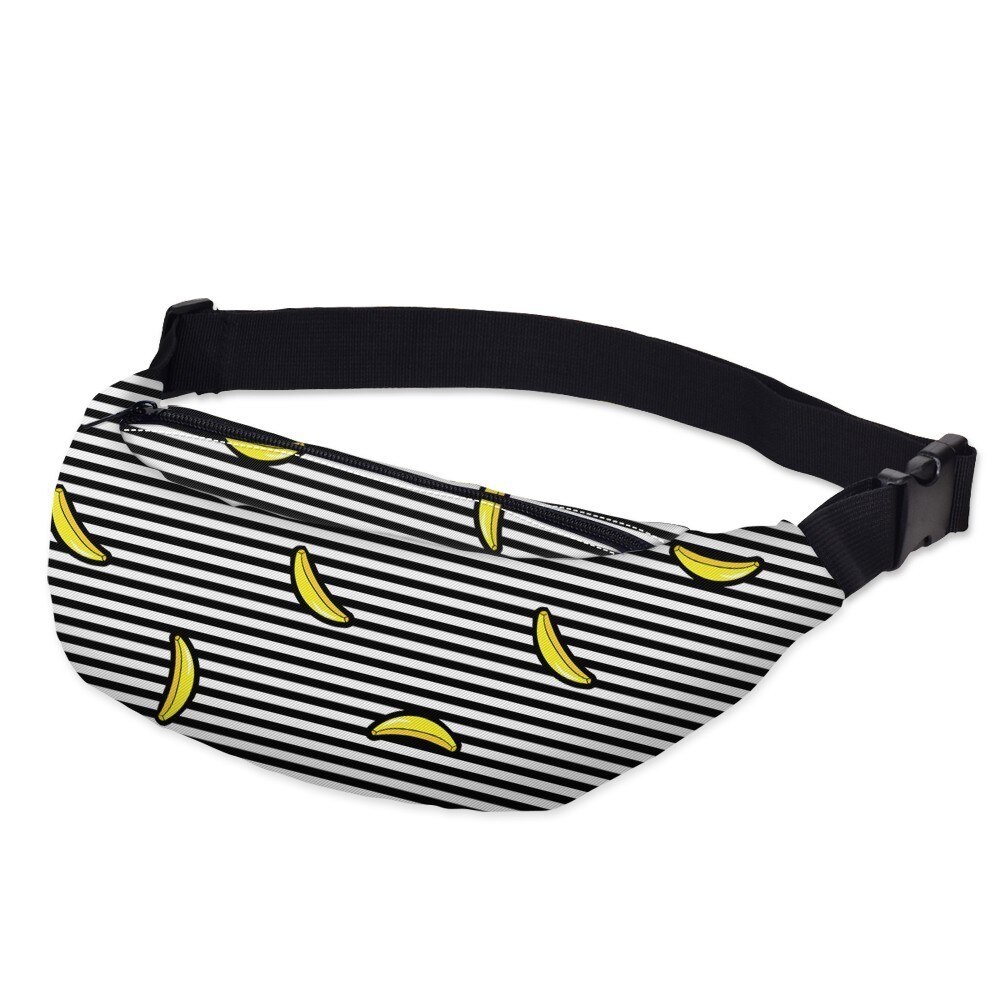 Deanfun 3d impresso cintura sacos pacote listrado com teste padrão de banana faixa ajustável para ao ar livre fanny packs yb20: Default Title