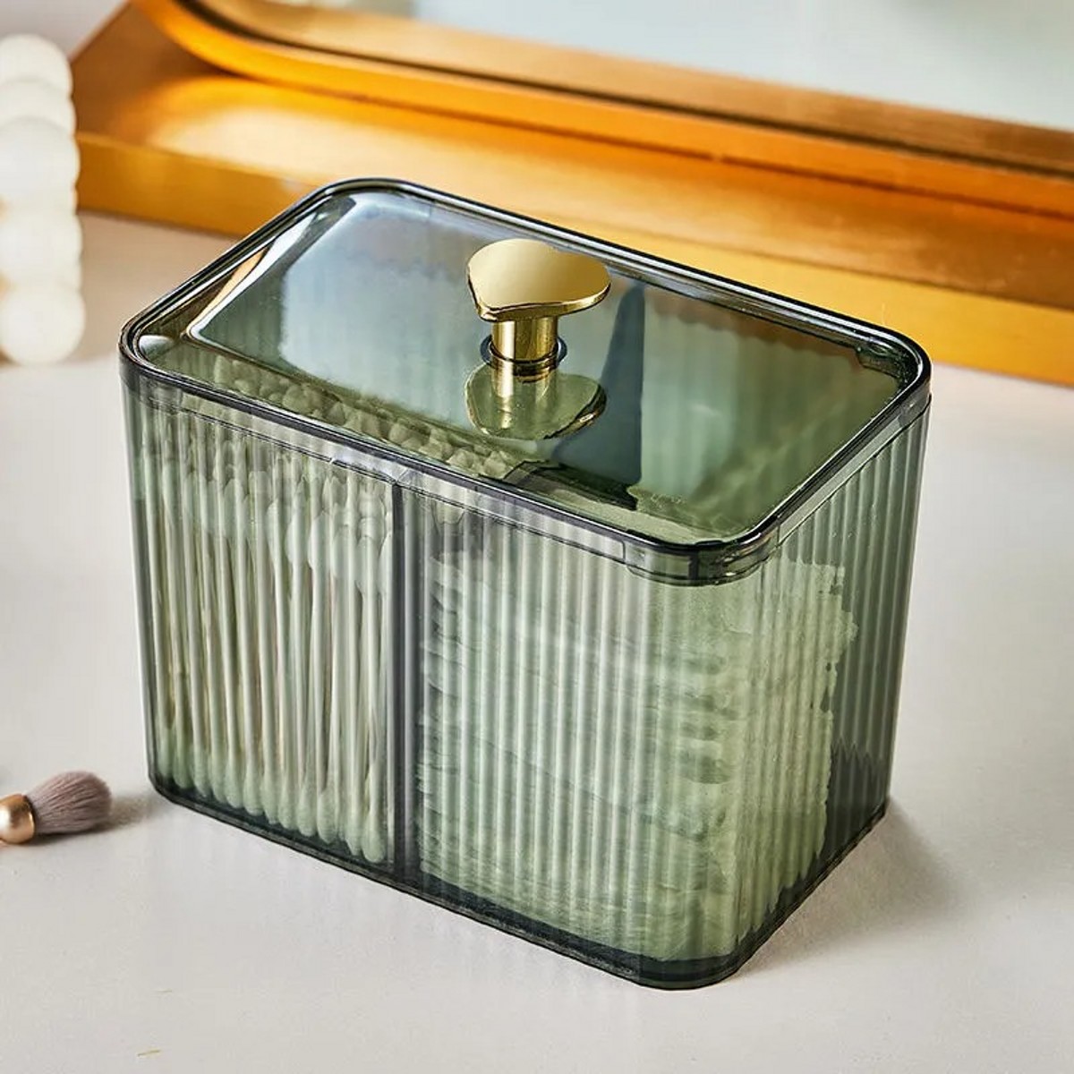 Qtip – distributeur de support transparent pour salle de bain, pot d'écouvillon/tampon/boule, conteneur, boîtes de rangement de cosmétiques pour vanité: green