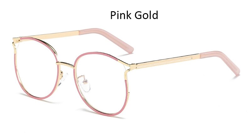 golden women's eyeglasses frame Retro Round metal frame computer clear glasses women Cat eye transparent eyeglass frame: Pink Gold