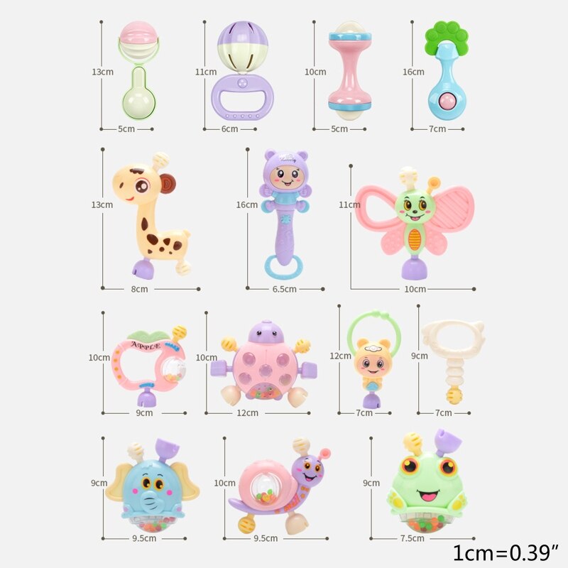 6-10pcs Baby Toys Hand Hold Jingle Shaking Bell Teether Ring Baby Rattles Toys Newborn Baby 0- 12 Months Teether Toys