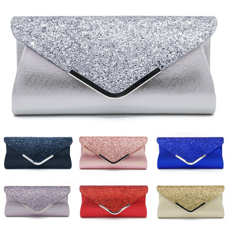 Women's Glitter Shimmer Envelope Ladies Sequins Evening Party Prom Smart Jane Clutch Bag Handbag