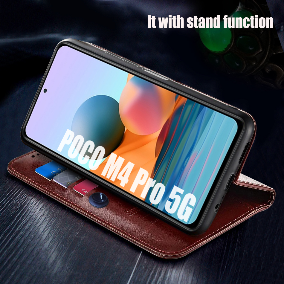 Capa para xiaomi poco m4 pro 5g caso flip carteira de couro hoesje livro para poko m4 pro caso do telefone coque com suporte de cartão