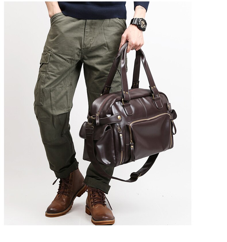 Mannen Reistassen Pu Lederen Handtassen Casual Vintage Schoudertas Laptop Tassen Zwart Bruin Bagage Handtas XA226M