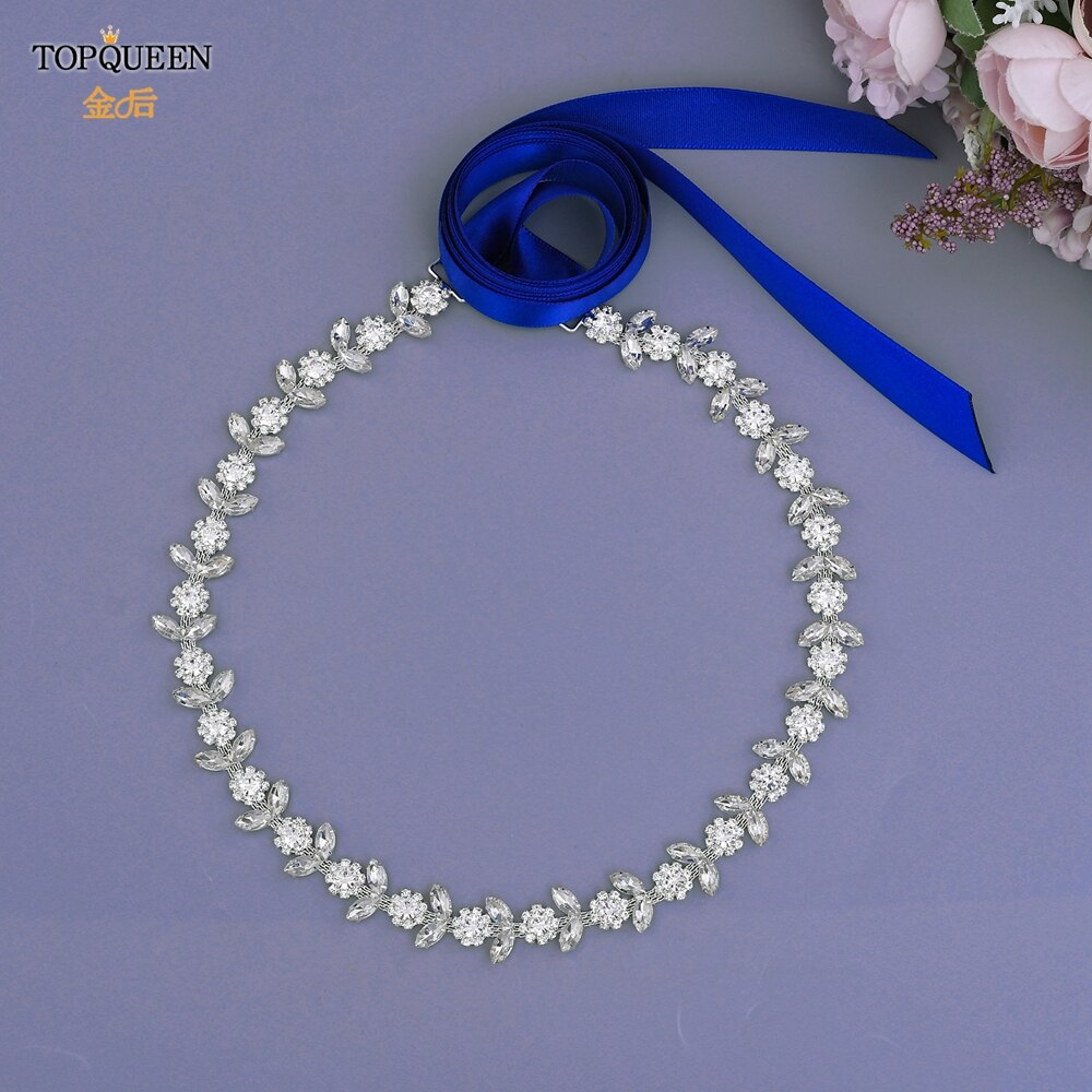 TOPQUEEN Luxus Strass Gürtel Hochzeit Gürtel Diamant Braut Gürtel Schärpe Hochzeit Zubehör Abend Party Band Gürtel Schärpe S440: königlich Blau