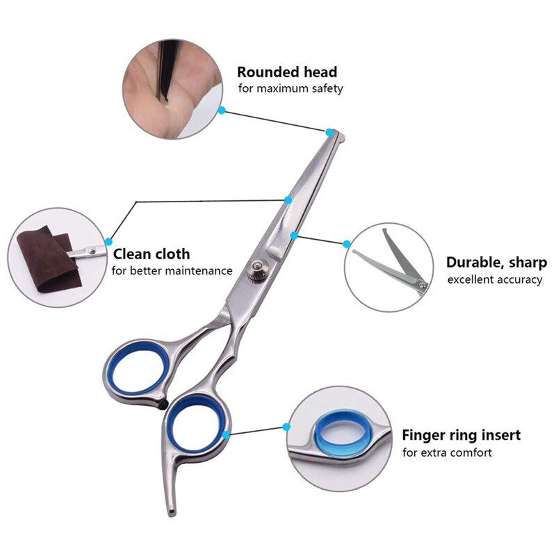 Hondentrimmer met ronde veiligheidspunten, trimset voor huisdieren, rechte schaar met kam voor honden en katten