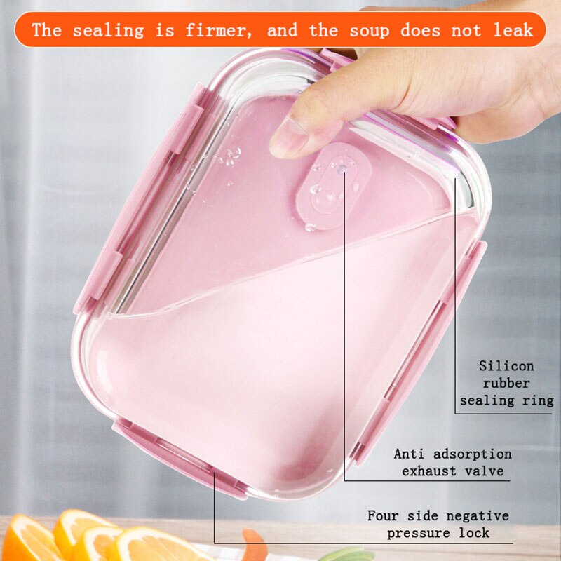 Leakproof Glass Lunch Box with Bag Microwave Oven Heating Refrigerated Sealed Food Container Transparent Food Bento Box for Kids