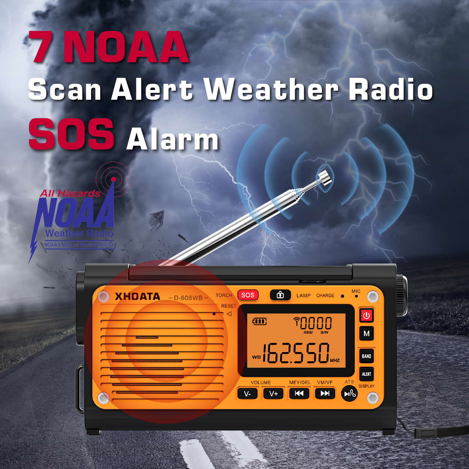 XHDATA D-608WB Awaryjne radio pogodowe FM/AM/SW/NOAA Przenośne radio z ładowarką do telefonu, Bluetooth, zasilanie bateryjne