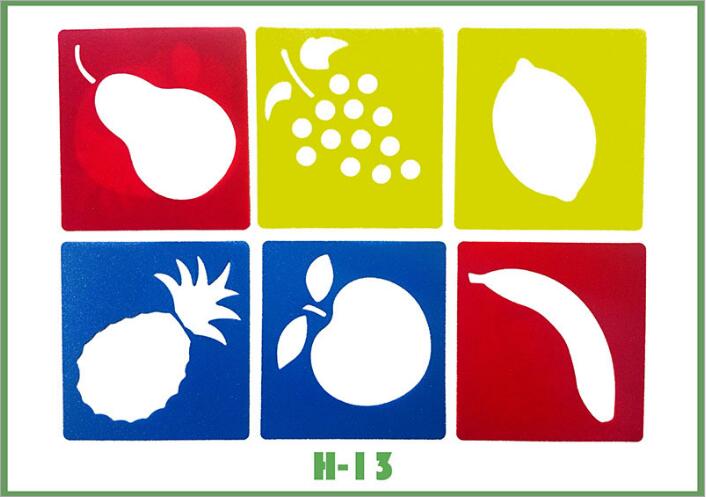 6 pezzi di Plastica Immagine Modello di Disegno Stencil Righelli Pittura Per Bambini Fai Da Te di Carta di Arte Colorazione Carte Raschiando Giochi di disegno GYH: H 13 Fruit