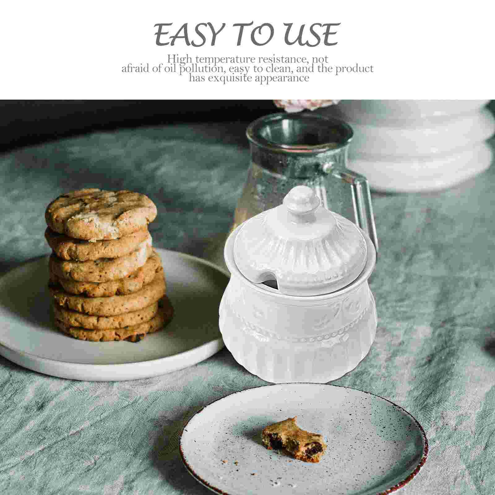 Embossed Ceramic Sugar Cube Jar Delicate Sugar Jar Coffee Shop Sugar Holder