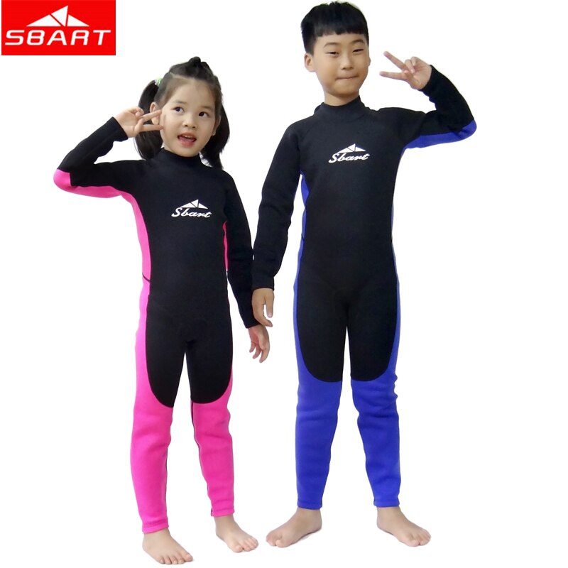 SBART 2 MM Neopreen kinderen Wetsuits Lange Mouwen Winter Warm Een stuk Jongen Meisjes Zwemmen Snorkelen Duiken wetsuits