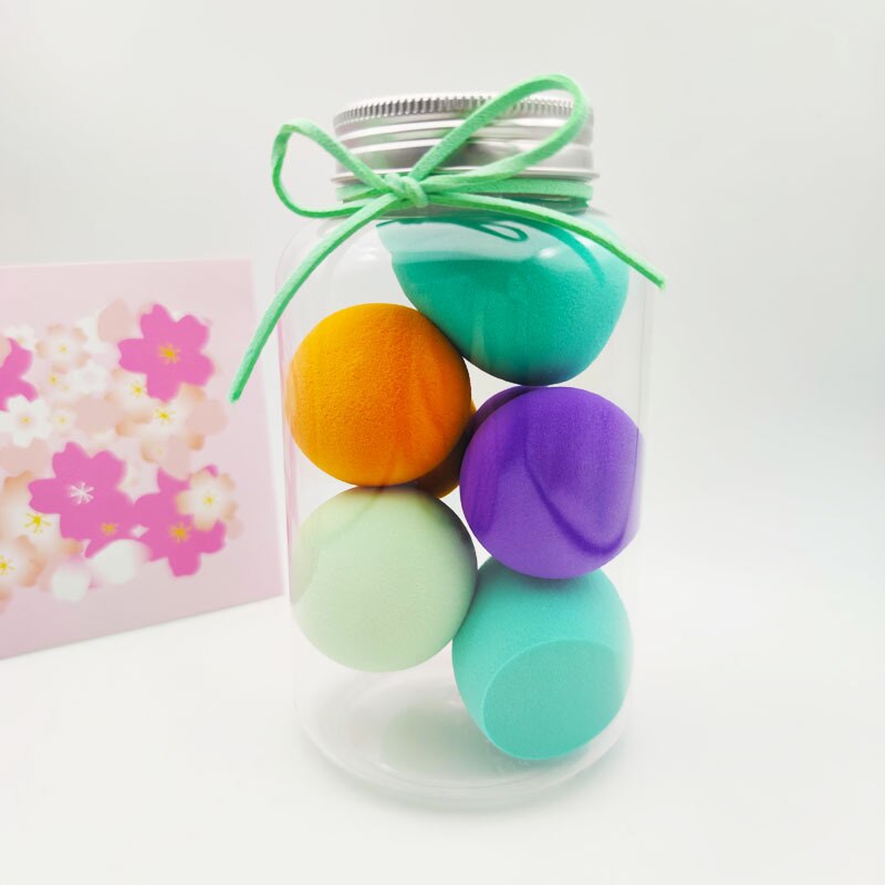 5pcs/jar beauty sponge cosmetic makeup sponges foundation puff red velvet make up 2 drops water 2 oblique cuts 1 gourd shape: Rainbow Mousse