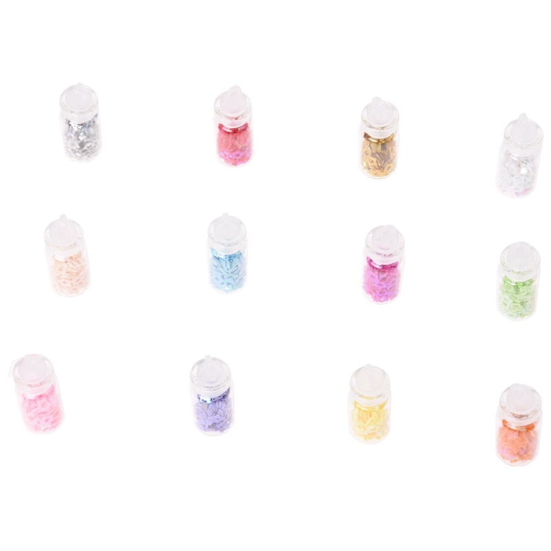 12 Kleur Glitter Nail Art Star Pailletten Studs Decoratie Diy Accessoire Fles Set-Abvp