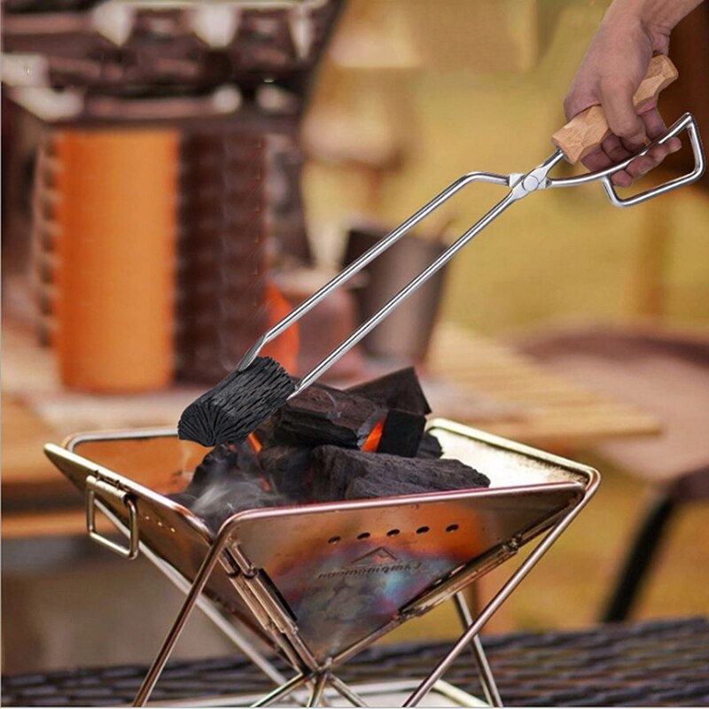 Barbecue Carbon Clip Long Handle Tongs Stainless Steel Oven Charcoal Salad Tong Kitchen Supplies Tool BBQ Tools
