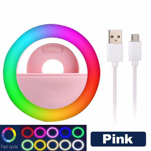 Universal LED Selfie Ring Light For Mobile Phone Portable RGB Colorful Flash Lamp Lights For Vlog Cellphone Live Fill Lighting: Pink