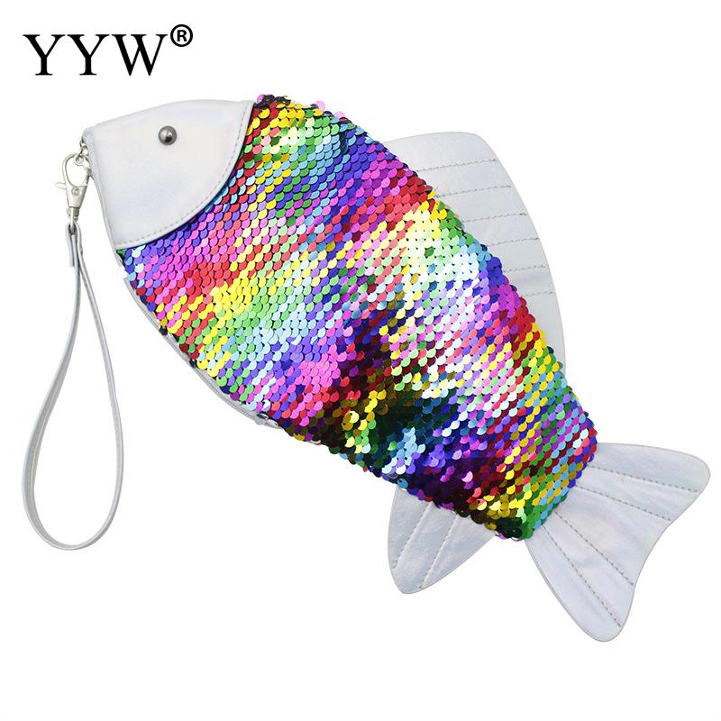 ! Special Sequin Fish Pattern Clutch Bag Purse Animal Shape Personality Clutch Purse PU Leather: Brown