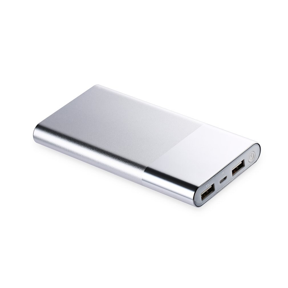 High Capacity 12000mAh Portable Power Bank External Battery Charger with 2 USB Ports Ultra Slim Mobile Phone Charger Light: Silver