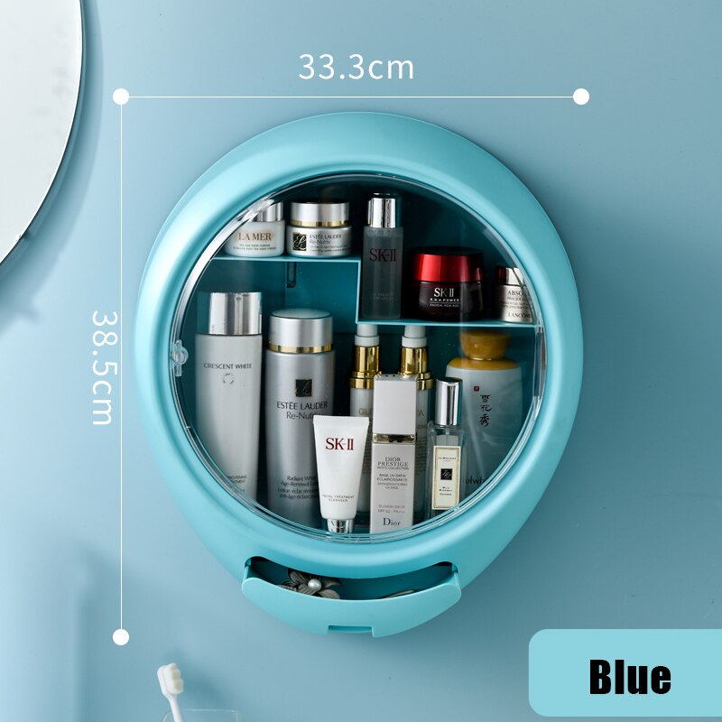 Bathroom Wall-mounted Jewelry Makeup Organizer Large Capacity Jewelry Cosmetic Storage Box Women Skin Care Beauty Rack: Blue-A