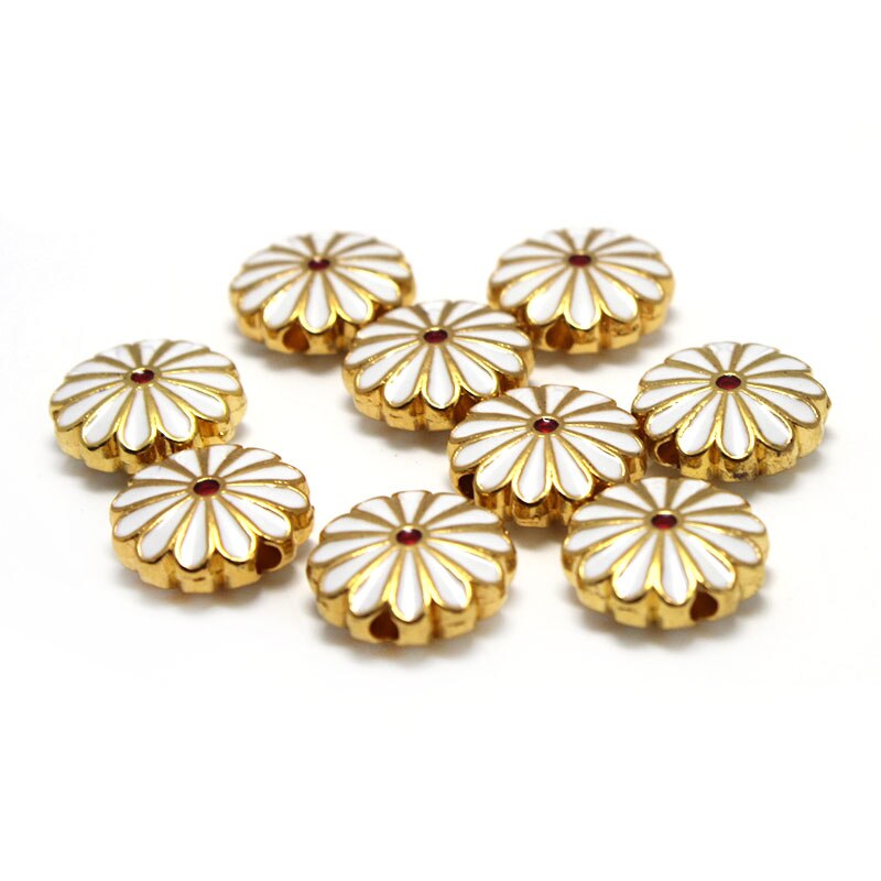 10Pcs Shiny Olie Enamel Bloem Bedels Kralen Accessoires Metalen Spacer Kralen Voor Sieraden Maken Diy Ketting Armband Craft: white