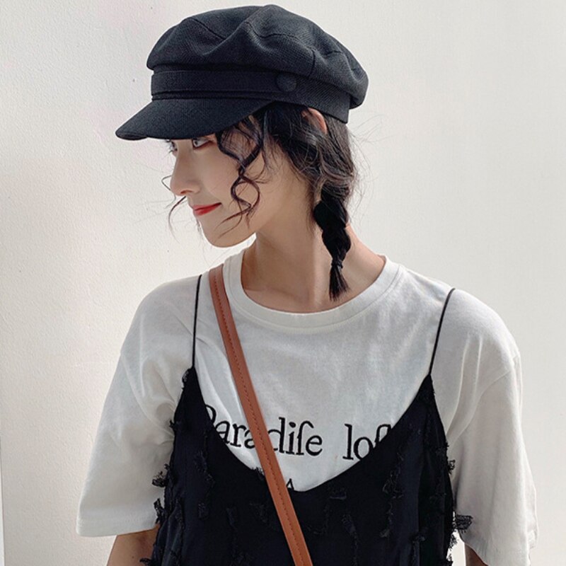 Mz2331 boina boné homem mulher plana capitão marinheiro boné de linho sólido artista pintor chapéu respirável primavera verão boina boné