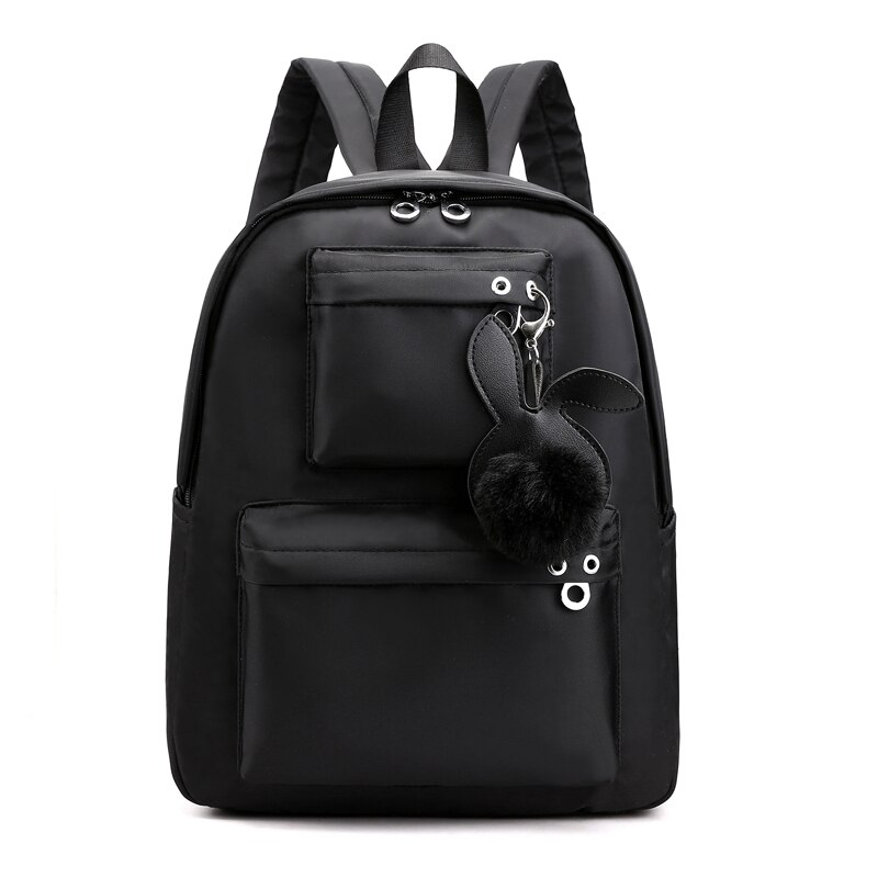 Sacos de Escola da forma Das Mulheres bola de pêlo menina backpack para as mulheres Novo adolescente mochila vento Colégio estudante do ensino médio mochila de nylon: Black