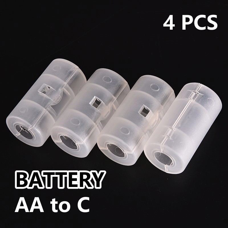 Boîte de rangement de batterie transparente, taille LR06 AA à C LR14, support d'adaptateur de batterie AA à C, boîtier convertisseur commutateur 5x2.6cm, 2/4 pièces: Black