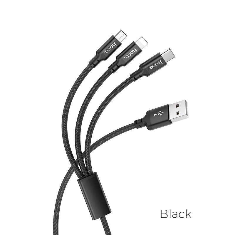 HOCO 3in1 USB Ladegerät Kabel Für iPhone 11 Profi X XS Max XR 7 8 Android Mikro USB Kabel Typ C Für Samsung S9 Xiaomi Schnelle Ladung: Schwarz