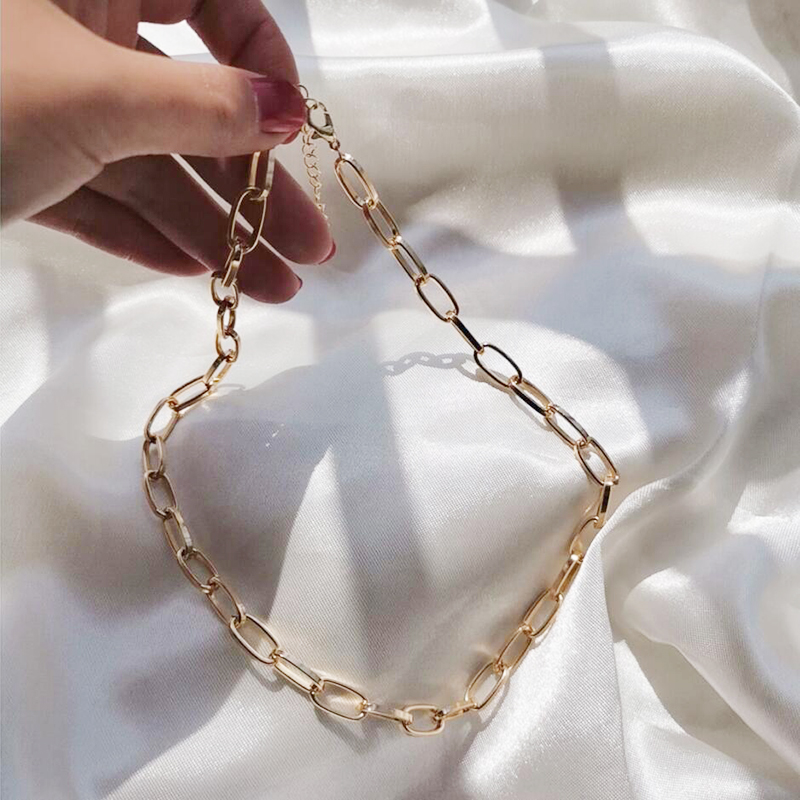 SIMPLE GOLD LINK CHOKER NECKLACE CHARM CUBAN CHOKER